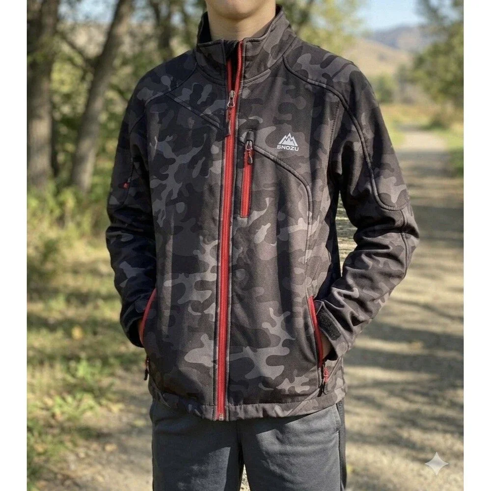 Snozu Youth L 14/16 Extreme Gear Softshell Jacket Black Camo Full Zip Fleece